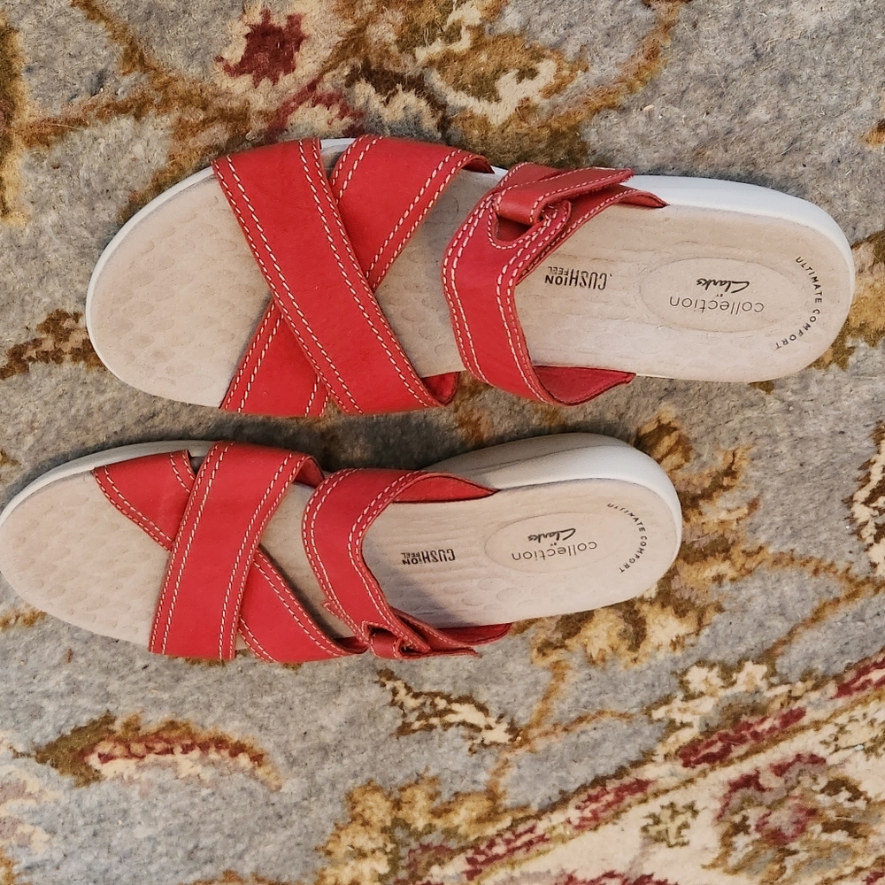 Clarks red sandals size 10 adjustable straps